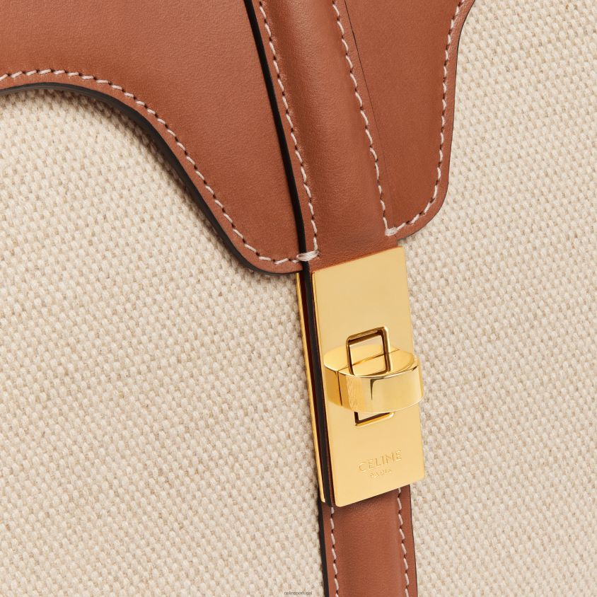 mulheres acessórios CELINE bolsa pequena 16 em tecido e pele de bezerro natural natural/bronzeado T204R128