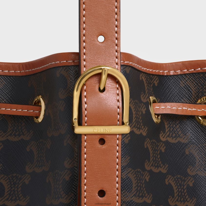 mulheres acessórios CELINE bolsa pequena com cordão em lona triomphe e couro de bezerro bronzeado T204R234