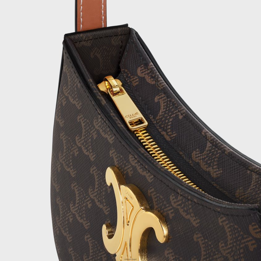 mulheres acessórios CELINE bolsa tilty média em lona triomphe e couro de bezerro bronzeado T204R14