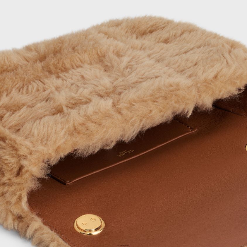 mulheres acessórios CELINE bolsa tiracolo em corrente matelassê monocromática em shearling acolchoado bege T204R285