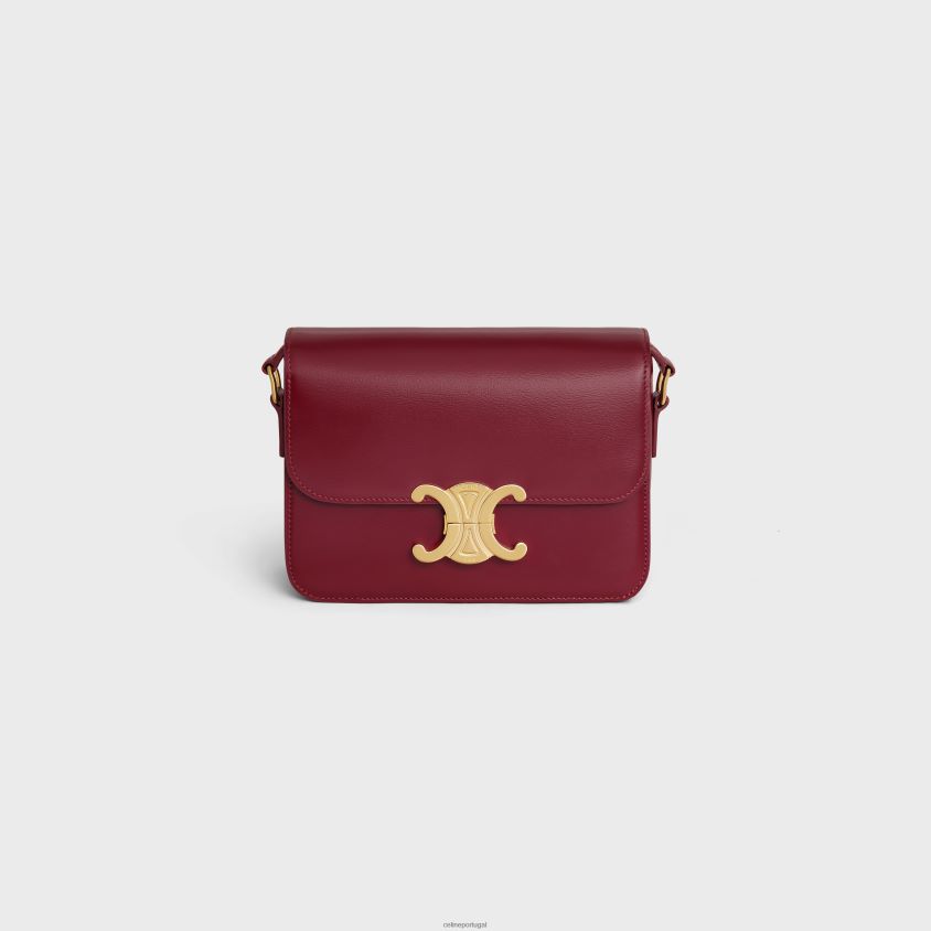 mulheres acessórios CELINE bolsa triomphe adolescente em couro de bezerro brilhante carmim T204R100