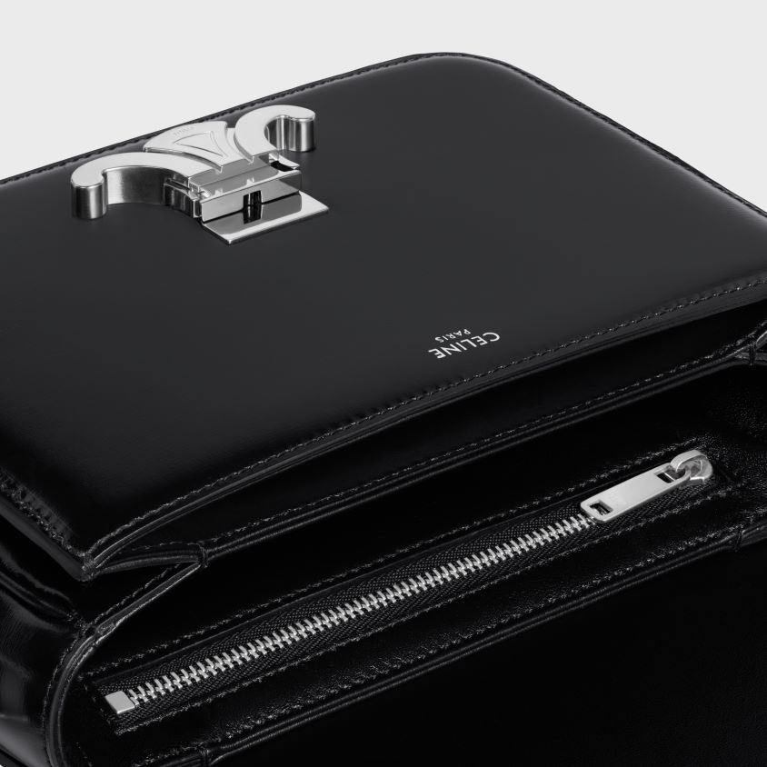 mulheres acessórios CELINE bolsa triomphe adolescente em couro de bezerro brilhante preto T204R105