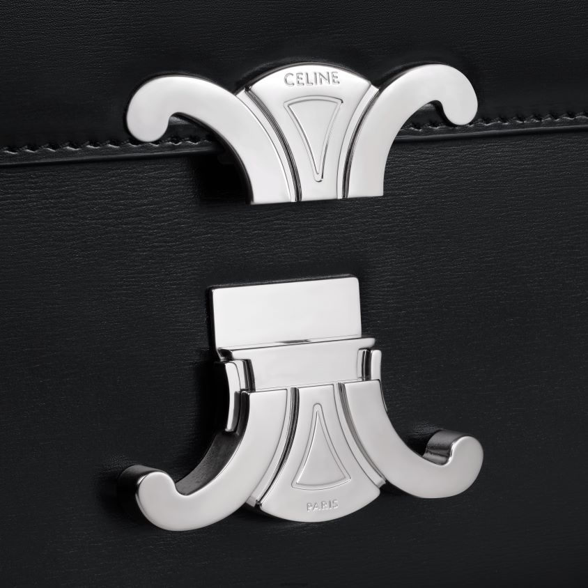 mulheres acessórios CELINE bolsa triomphe adolescente em couro de bezerro brilhante preto T204R105