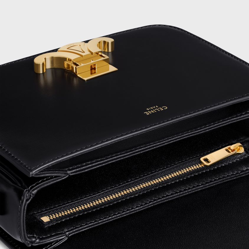 mulheres acessórios CELINE bolsa triomphe adolescente em couro de bezerro brilhante preto T204R1