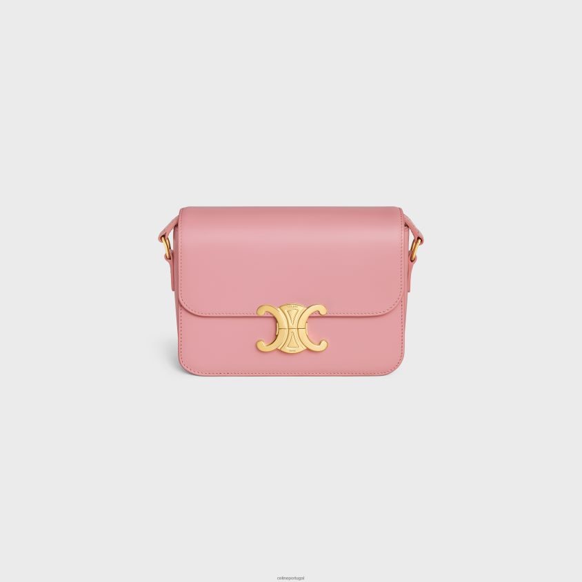 mulheres acessórios CELINE bolsa triomphe adolescente em couro de bezerro brilhante rosa T204R47