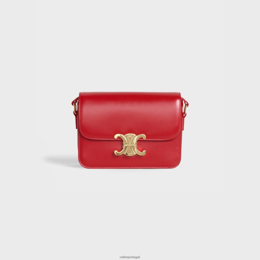 mulheres acessórios CELINE bolsa triomphe adolescente em couro de bezerro brilhante vermelho T204R101