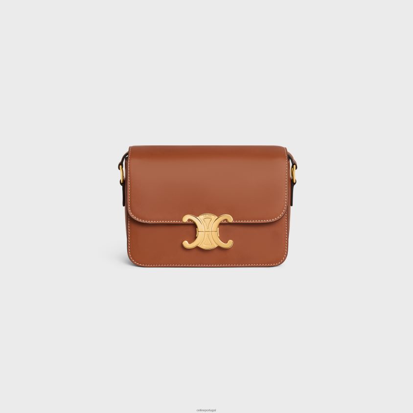 mulheres acessórios CELINE bolsa triomphe adolescente em couro de bezerro natural bronzeado T204R102