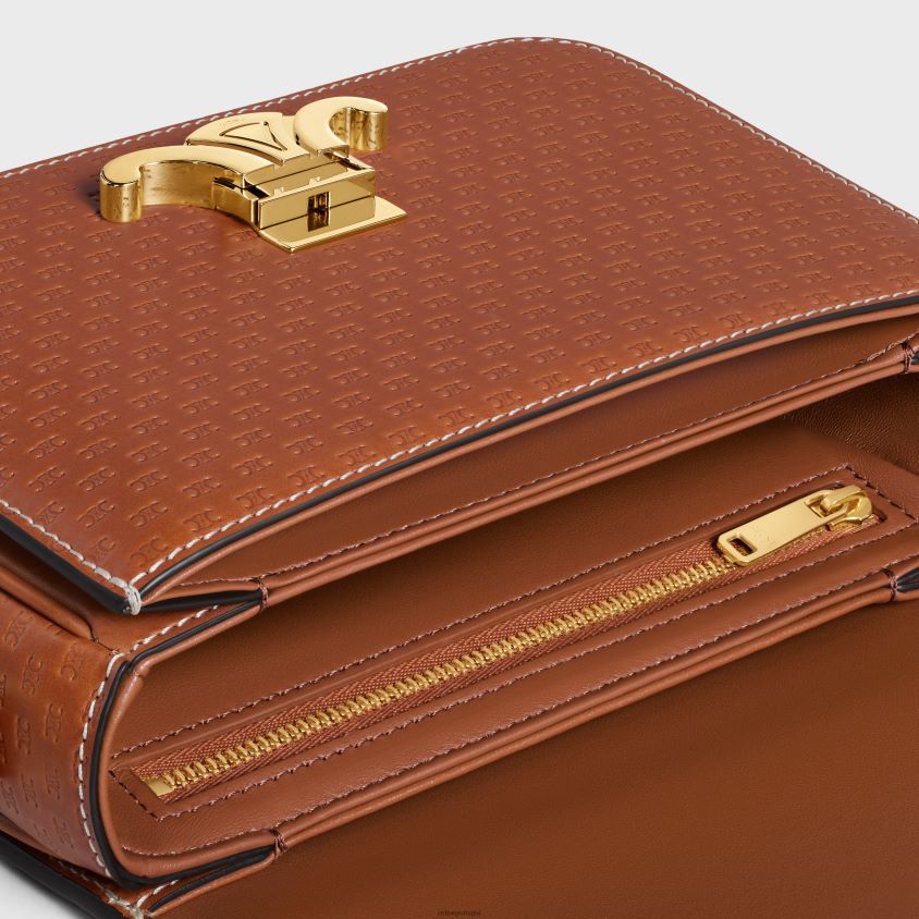 mulheres acessórios CELINE bolsa triomphe adolescente em couro de bezerro natural com triomphe por toda parte bronzeado T204R45