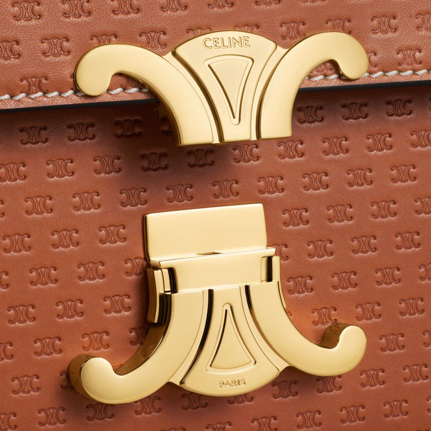 mulheres acessórios CELINE bolsa triomphe adolescente em couro de bezerro natural com triomphe por toda parte bronzeado T204R45