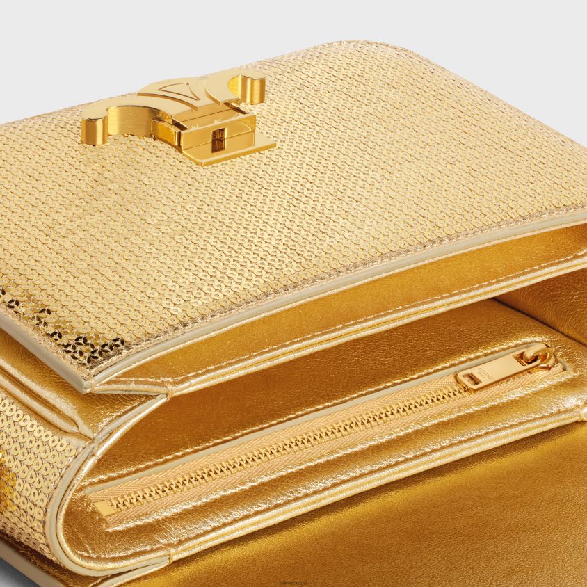 mulheres acessórios CELINE bolsa triomphe adolescente em lantejoulas e couro de bezerro ouro T204R103