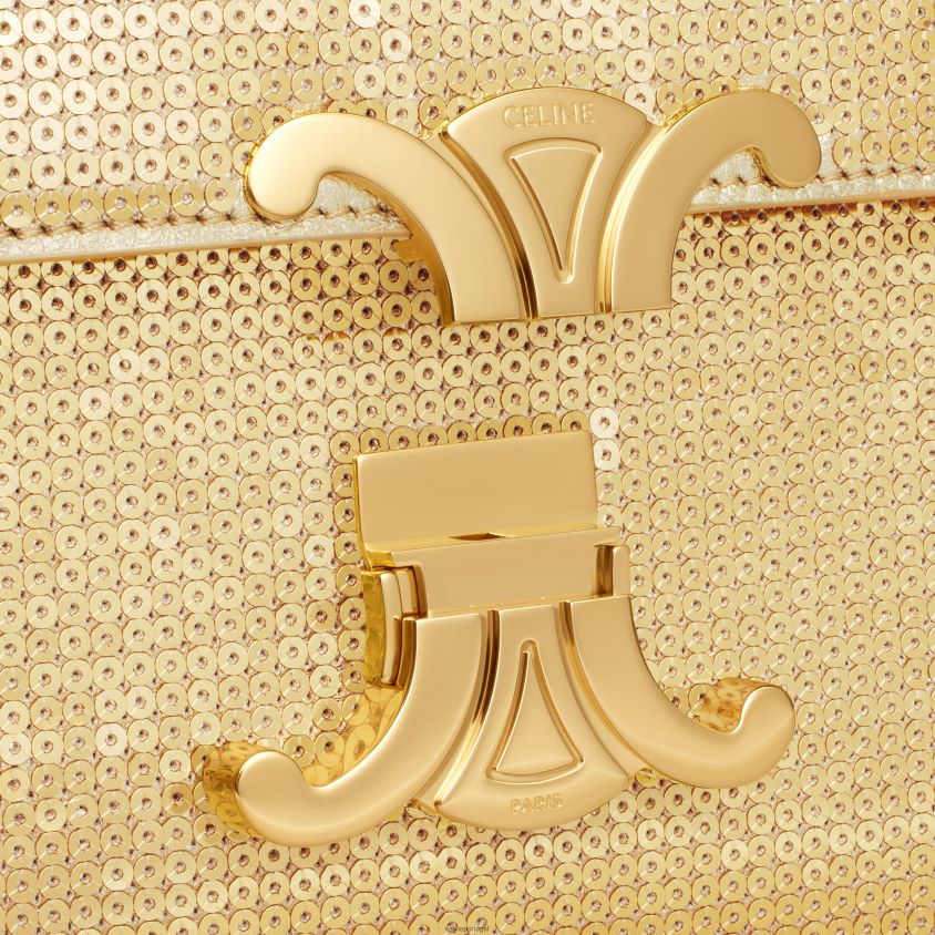mulheres acessórios CELINE bolsa triomphe adolescente em lantejoulas e couro de bezerro ouro T204R103