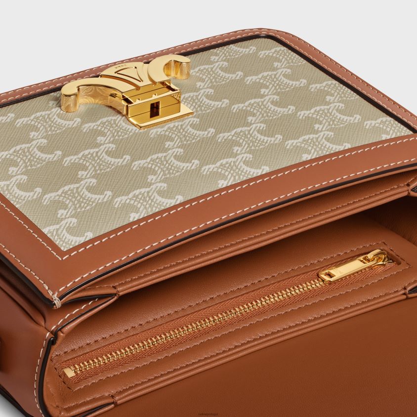 mulheres acessórios CELINE bolsa triomphe adolescente em lona triomphe e couro de bezerro Greg T204R216