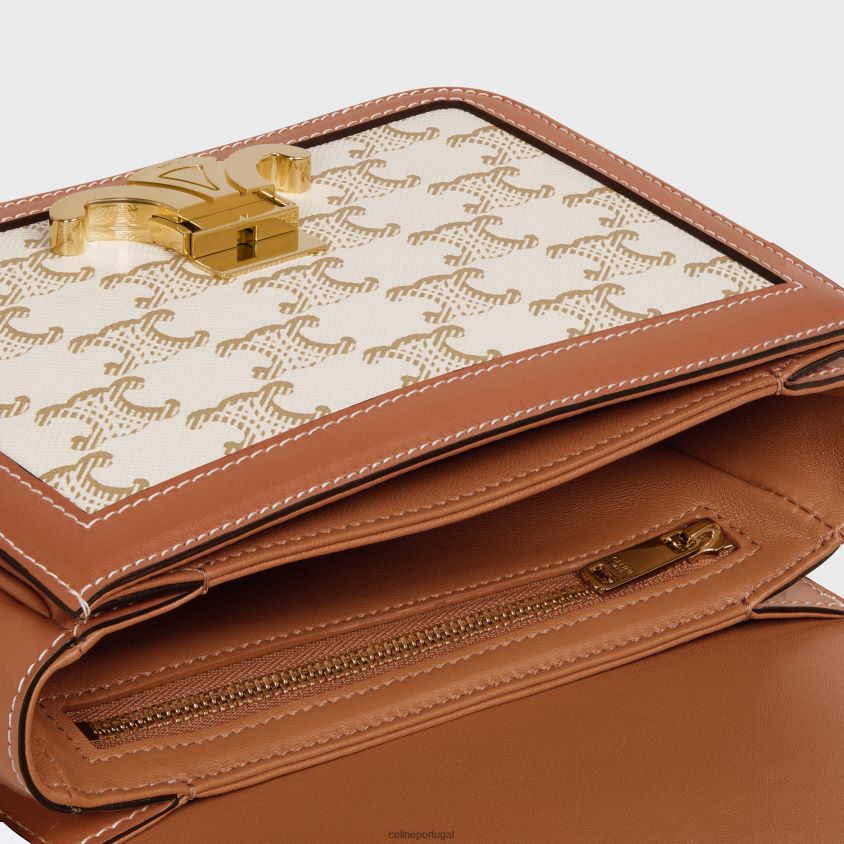 mulheres acessórios CELINE bolsa triomphe adolescente em lona triomphe e couro de bezerro branco T204R107