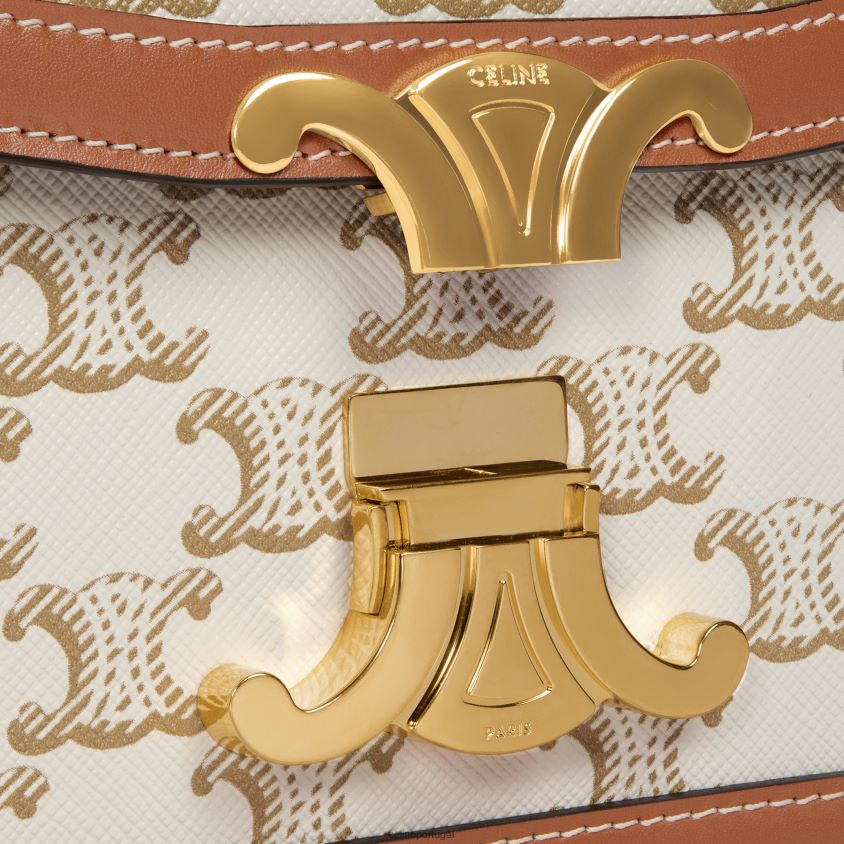 mulheres acessórios CELINE bolsa triomphe adolescente em lona triomphe e couro de bezerro branco T204R107