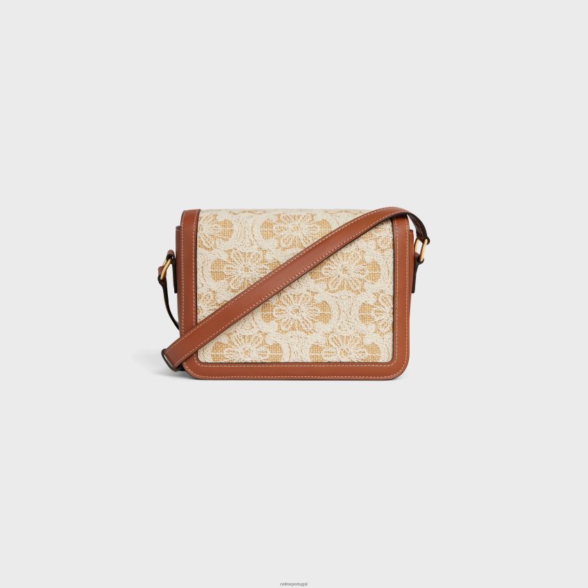 mulheres acessórios CELINE bolsa triomphe adolescente em tecido com efeito ráfia e bordados triomphe natural/bronzeado T204R23