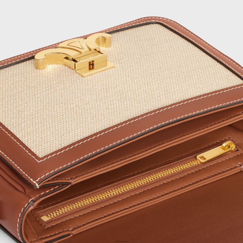 mulheres acessórios CELINE bolsa triomphe adolescente em tecido e couro de bezerro natural/bronzeado T204R108