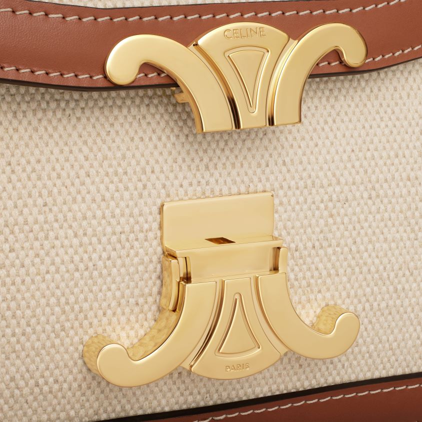 mulheres acessórios CELINE bolsa triomphe adolescente em tecido e couro de bezerro natural/bronzeado T204R108