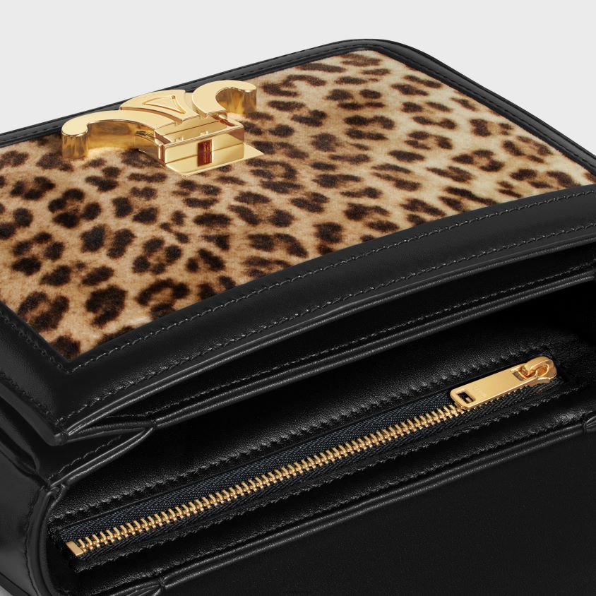 mulheres acessórios CELINE bolsa triomphe adolescente em veludo com estampa leopardo T204R104