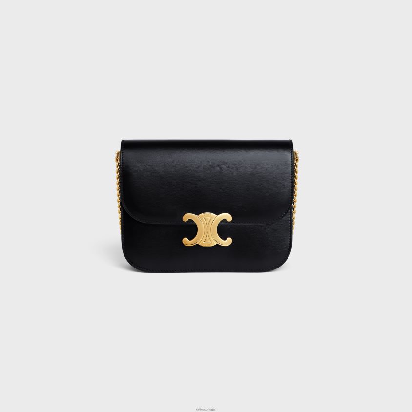 mulheres acessórios CELINE bolsa universitária média em couro de bezerro brilhante preto T204R277