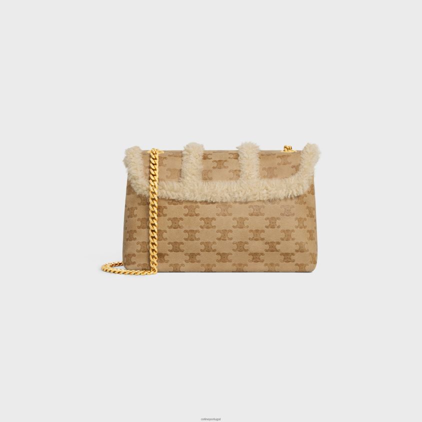 mulheres acessórios CELINE bolsa victoire média em shearling com triomphe por toda parte natural T204R10