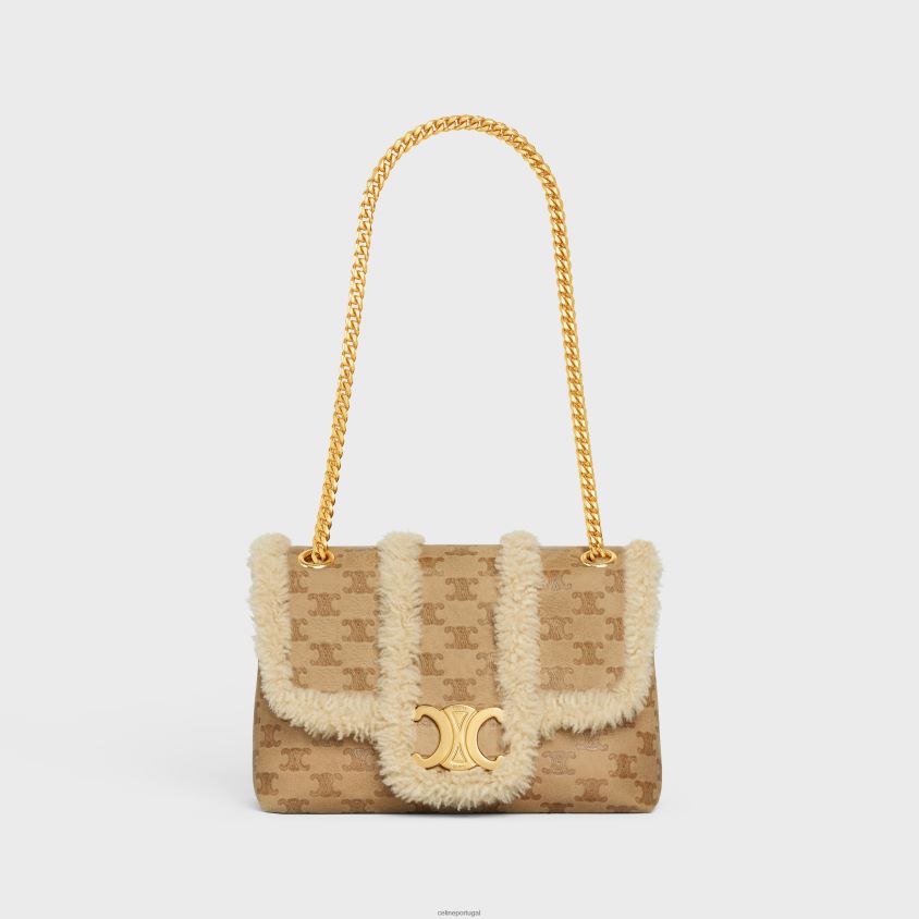 mulheres acessórios CELINE bolsa victoire média em shearling com triomphe por toda parte natural T204R10