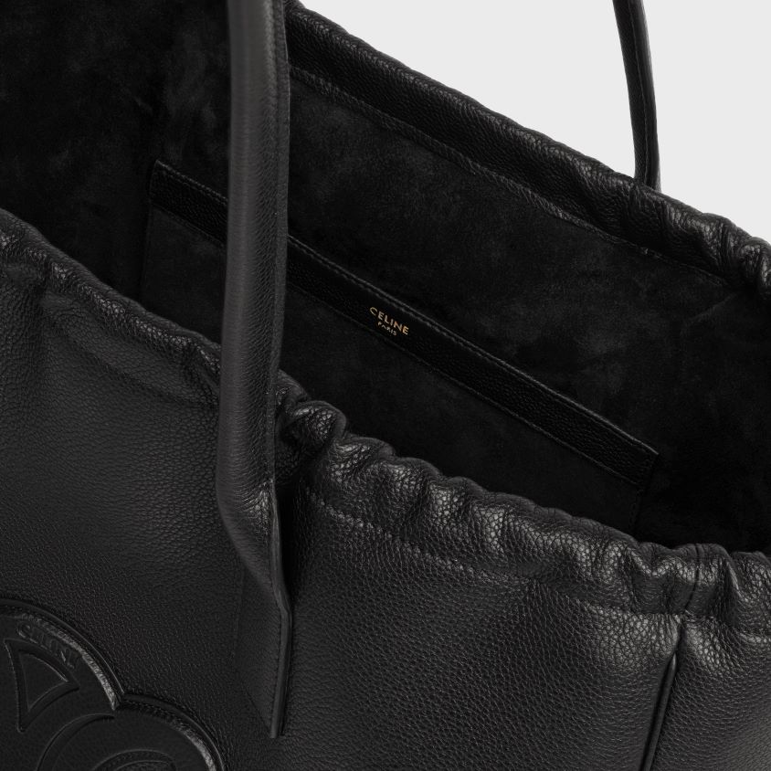 mulheres acessórios CELINE cabas cordão cuir triomphe em couro de bezerro granulado preto T204R196