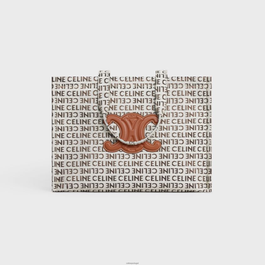 mulheres acessórios CELINE cabas tailandesas grandes em tecido com toda a peça natural/bronzeado T204R244