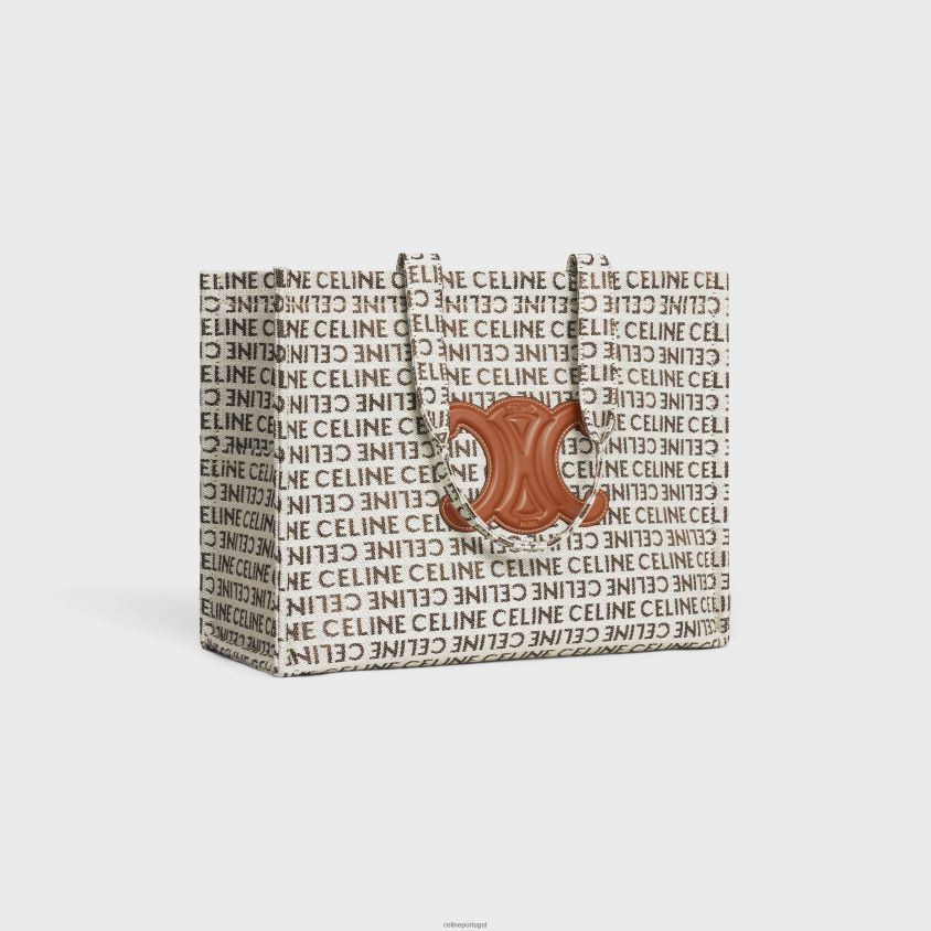 mulheres acessórios CELINE cabas tailandesas grandes em tecido com toda a peça natural/bronzeado T204R244