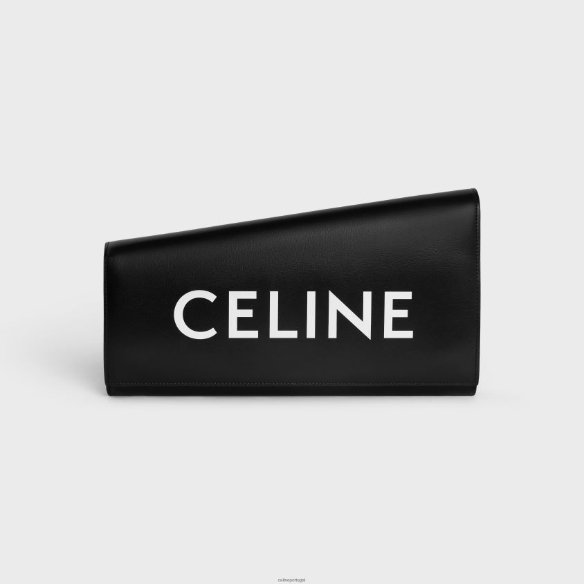 mulheres acessórios CELINE clutch assimétrica em couro de bezerro brilhante com estampa preto T204R279