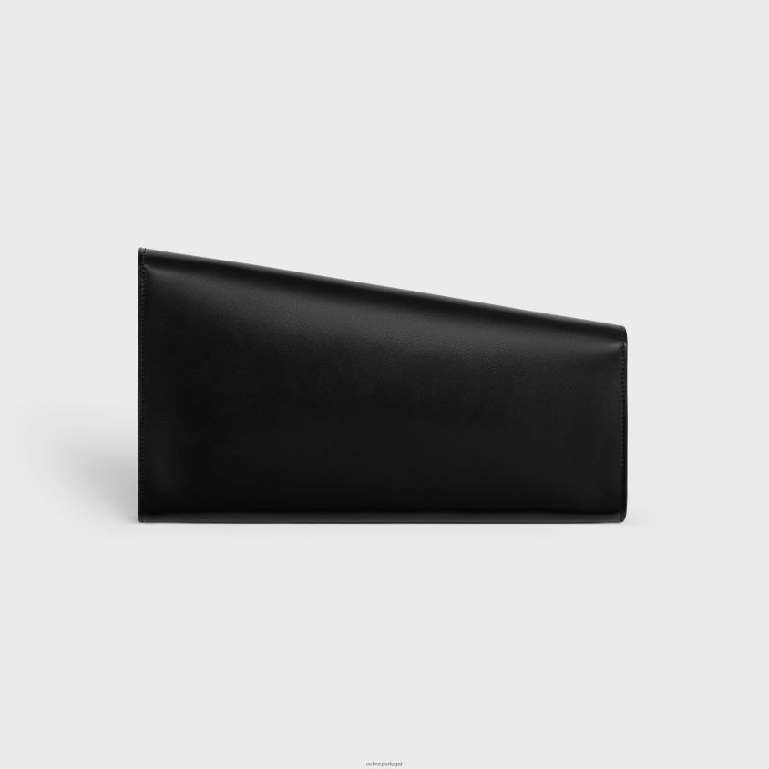 mulheres acessórios CELINE clutch assimétrica em couro de bezerro brilhante com estampa preto T204R279