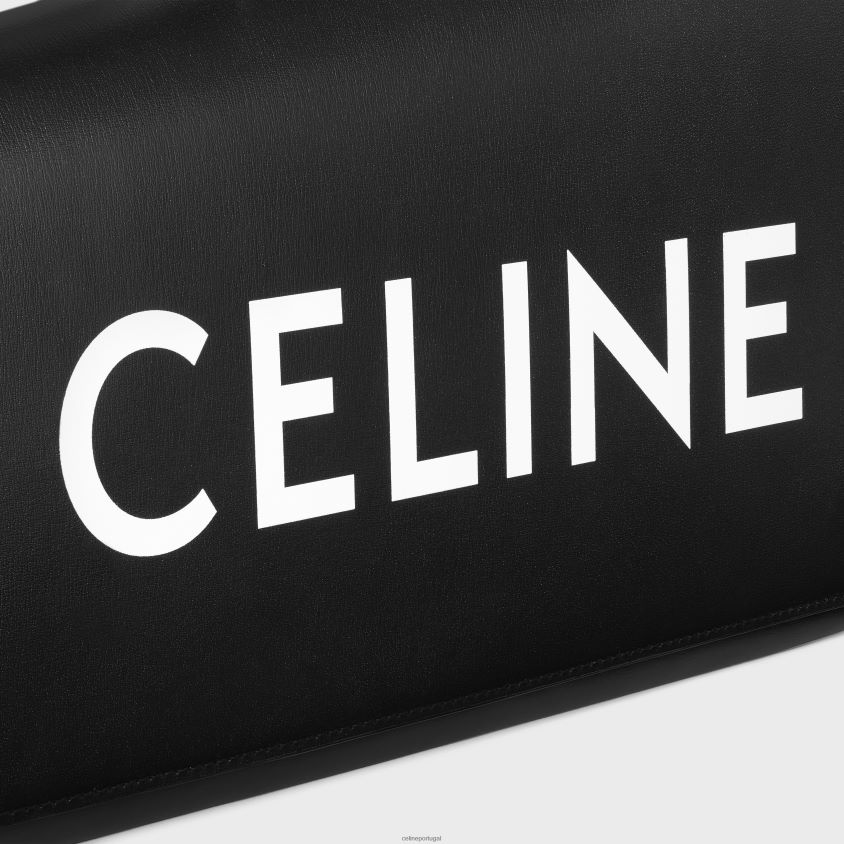 mulheres acessórios CELINE clutch assimétrica em couro de bezerro brilhante com estampa preto T204R279
