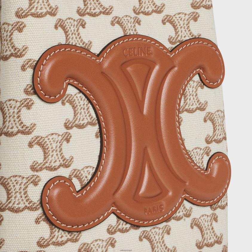mulheres acessórios CELINE cordão adolescente em tecido com impressão em tela triomphe e couro de bezerro branco T204R82