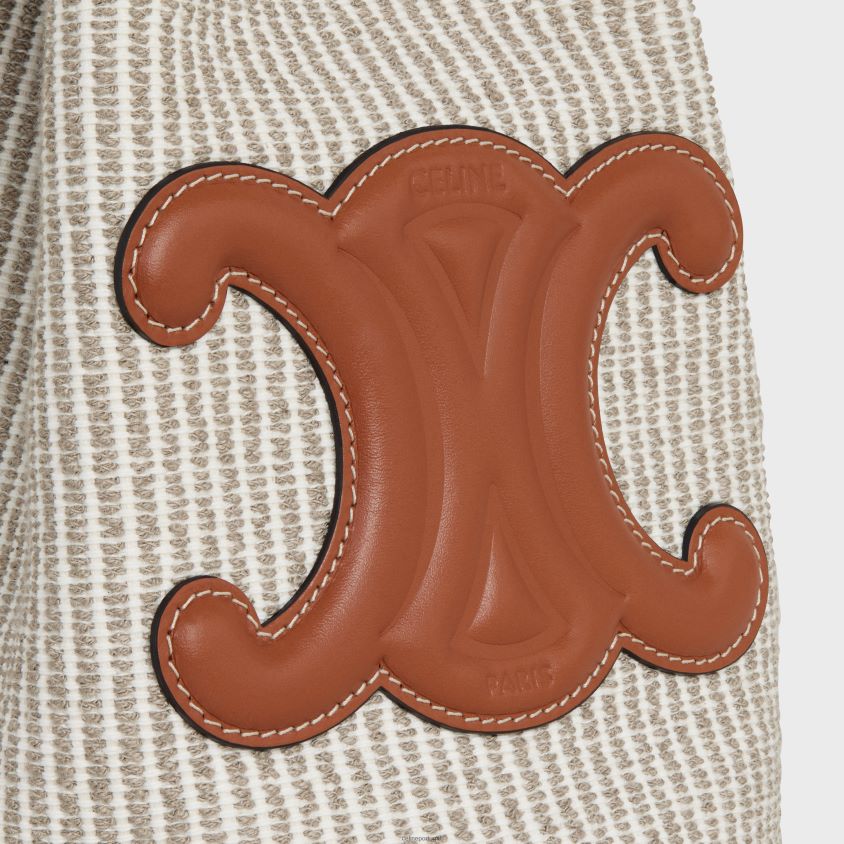 mulheres acessórios CELINE cordão adolescente em tecido listrado e couro de bezerro bege T204R204