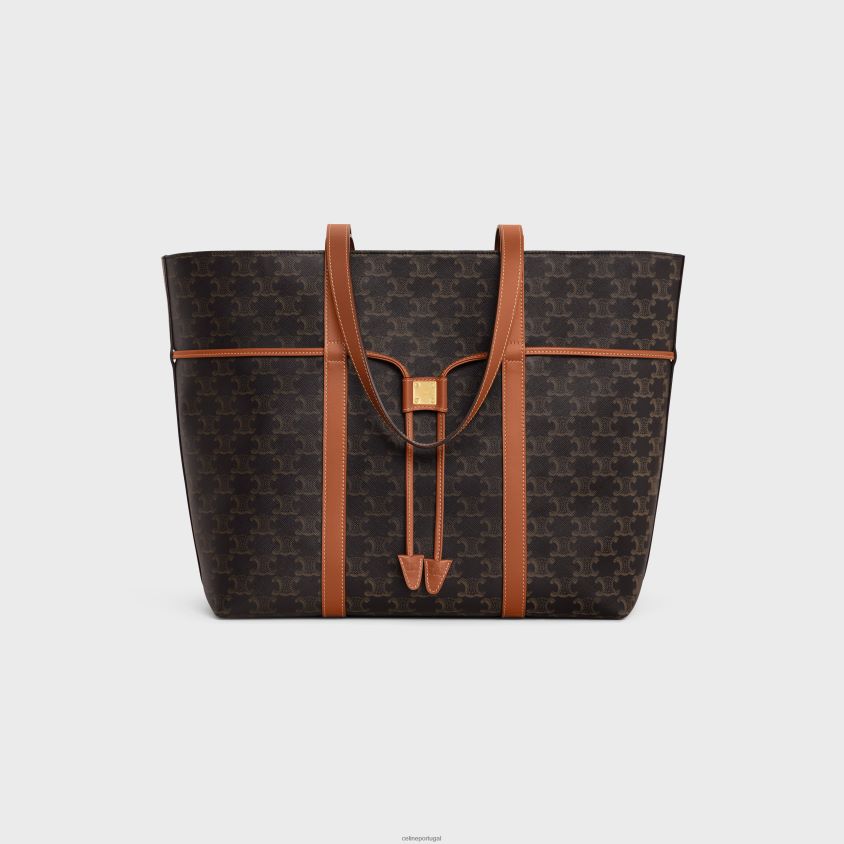 mulheres acessórios CELINE cordão cabas em lona triomphe e couro de bezerro bronzeado T204R235