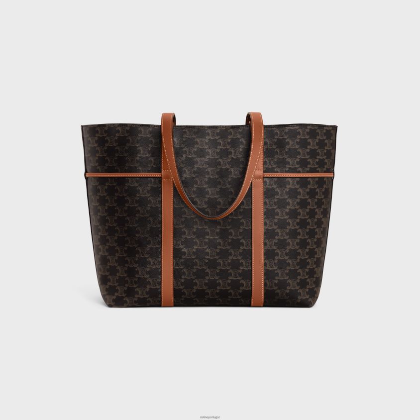 mulheres acessórios CELINE cordão cabas em lona triomphe e couro de bezerro bronzeado T204R235