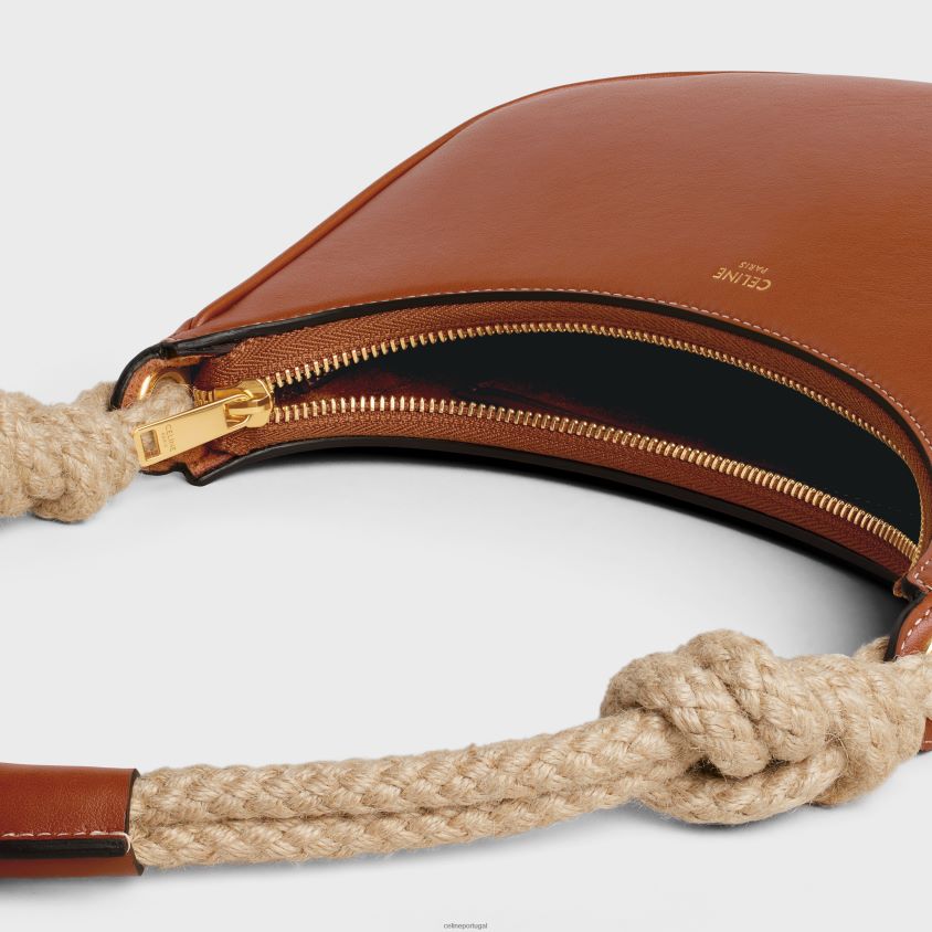 mulheres acessórios CELINE corda ava média em couro de bezerro liso bronzeado T204R157