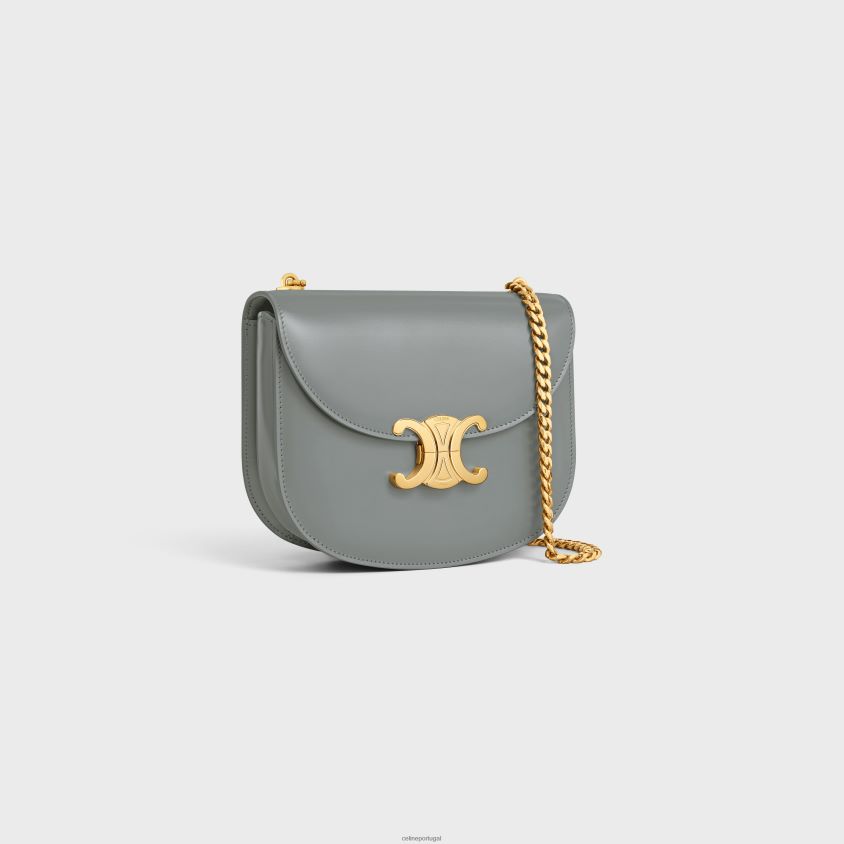 mulheres acessórios CELINE corrente besace clea em couro de bezerro brilhante zinco T204R57