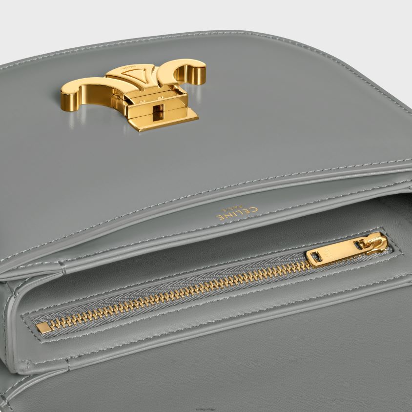 mulheres acessórios CELINE corrente besace clea em couro de bezerro brilhante zinco T204R57