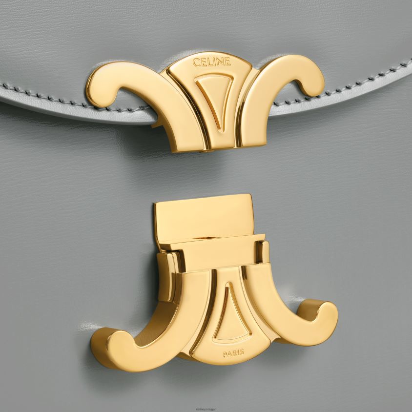 mulheres acessórios CELINE corrente besace clea em couro de bezerro brilhante zinco T204R57