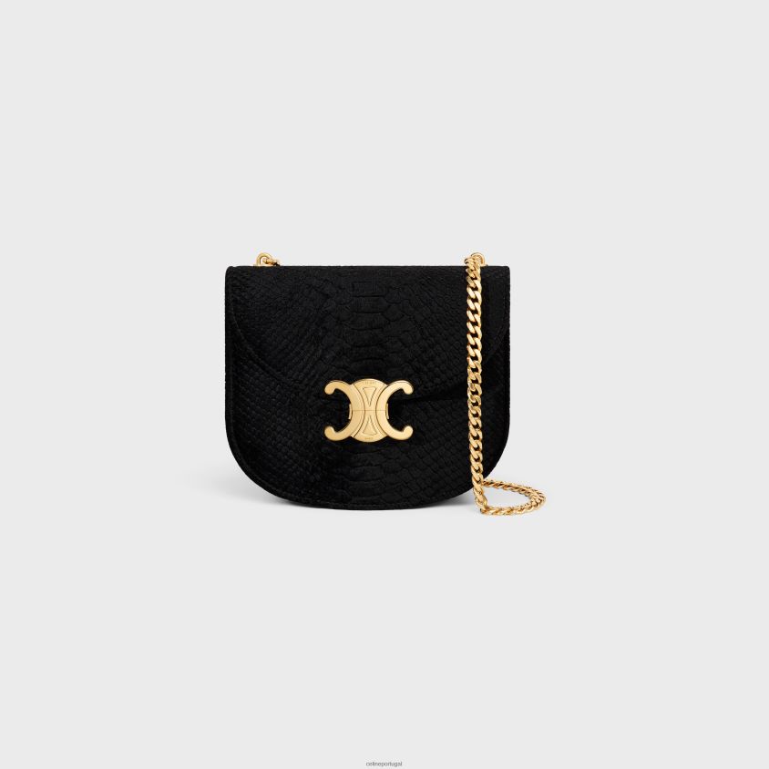 mulheres acessórios CELINE corrente besace clea em veludo efeito python preto T204R170