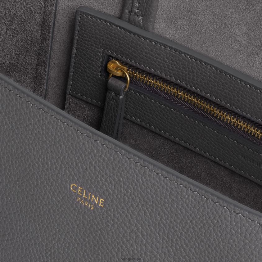 mulheres acessórios CELINE fantasma de cabas pequenas em couro de bezerro granulado macio cinza T204R257