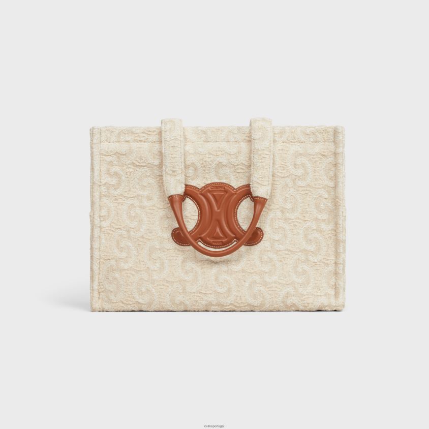 mulheres acessórios CELINE grandes cabas tailandesas em tecido com triomphe por toda parte natural/bronzeado T204R242