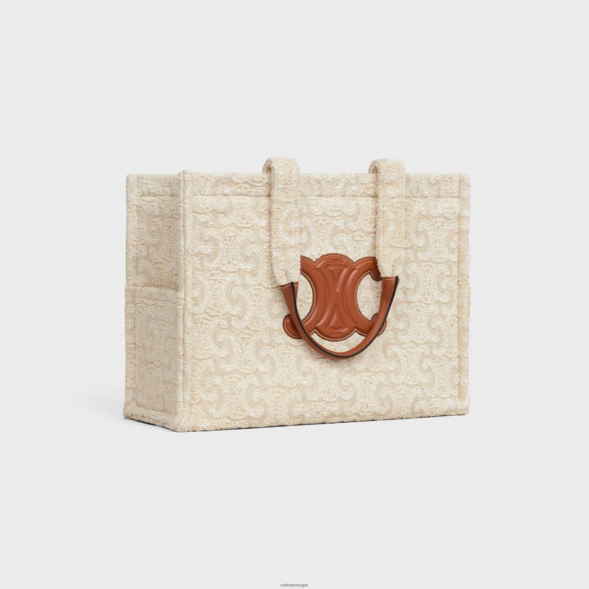 mulheres acessórios CELINE grandes cabas tailandesas em tecido com triomphe por toda parte natural/bronzeado T204R242