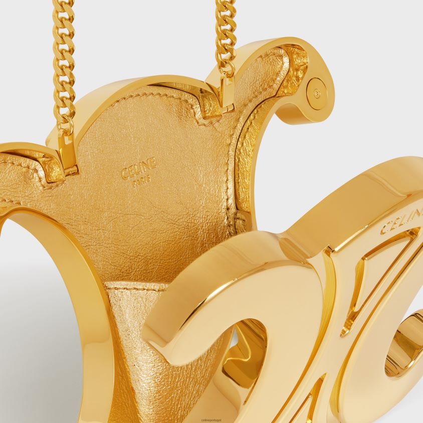 mulheres acessórios CELINE minaudiere de metal triomphe em alumínio ouro T204R286