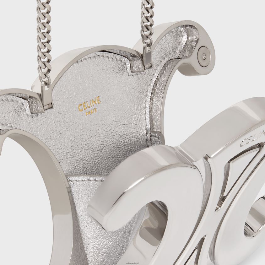 mulheres acessórios CELINE minaudiere de metal triomphe em alumínio prata T204R287
