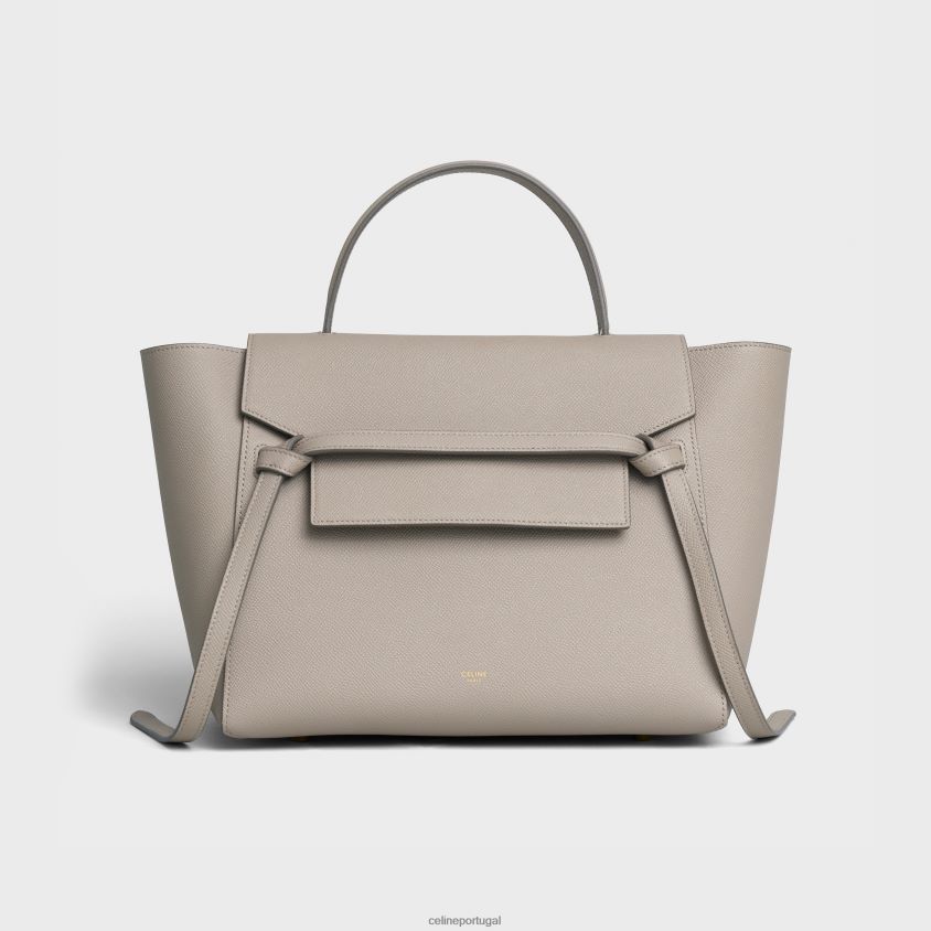 mulheres acessórios CELINE mini bolsa de cinto em couro de bezerro granulado cinza claro T204R263