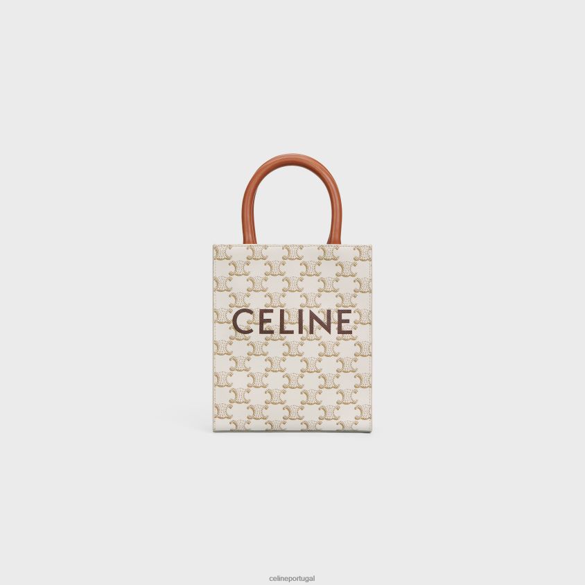mulheres acessórios CELINE mini cabas verticais em lona triomphe e couro de bezerro com estampa branco T204R239