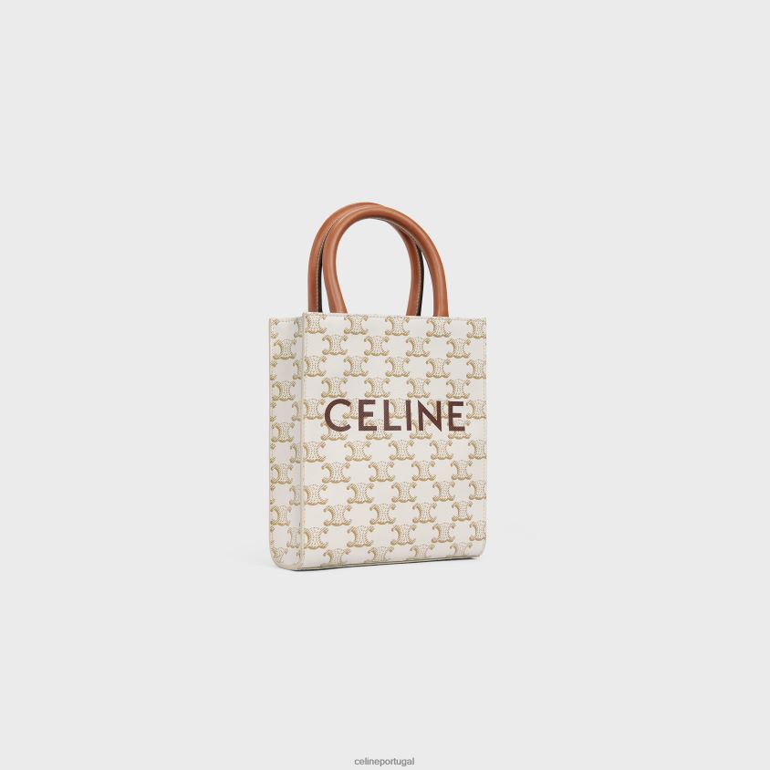 mulheres acessórios CELINE mini cabas verticais em lona triomphe e couro de bezerro com estampa branco T204R239