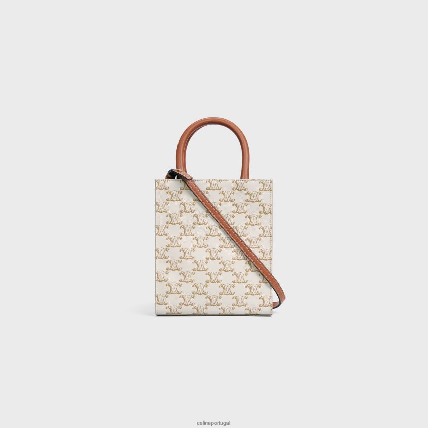 mulheres acessórios CELINE mini cabas verticais em lona triomphe e couro de bezerro com estampa branco T204R239