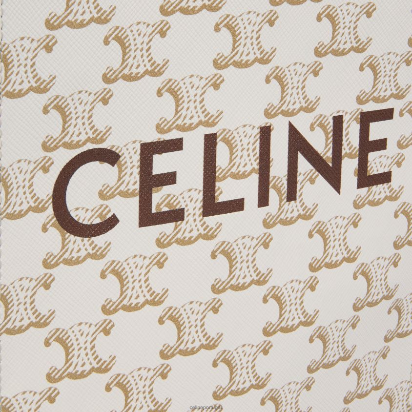 mulheres acessórios CELINE mini cabas verticais em lona triomphe e couro de bezerro com estampa branco T204R239